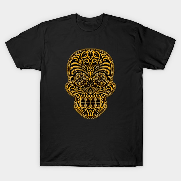 Intricate Yellow and Black Sugar Skull T-Shirt by jeffbartels